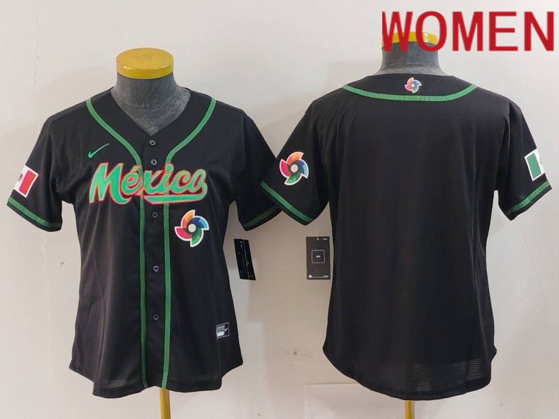 Women 2024 World Cub Mexico Blank Black Nike MLB Jersey style 6->women mlb jersey->Women Jersey